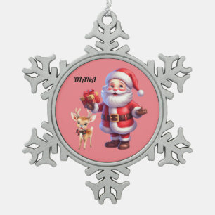 SANTA & REINDEER SNOWFLAKE ORNAMENT