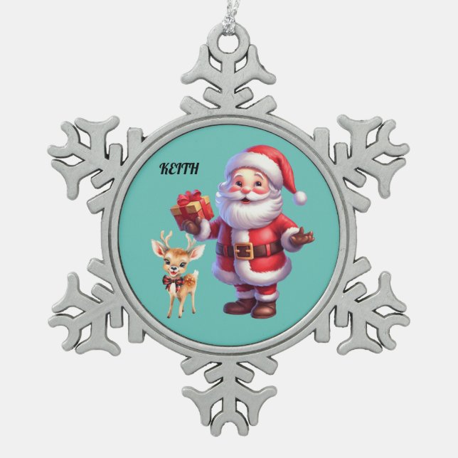SANTA & REINDEER SNOWFLAKE ORNAMENT (Front)