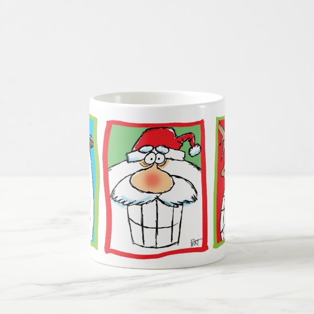 Santa, Reindeer & Snowman Christmas Cartoon Mug (Center)