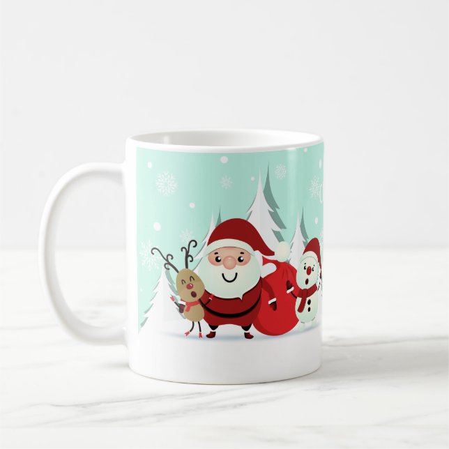 Santa, Reindeer & Snowman custom name mugs (Left)