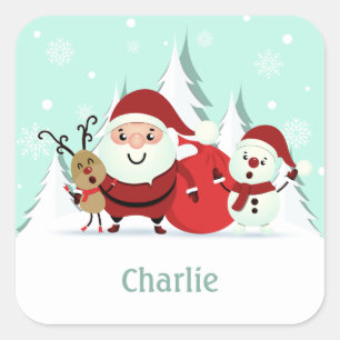 Santa, Reindeer & Snowman custom name stickers