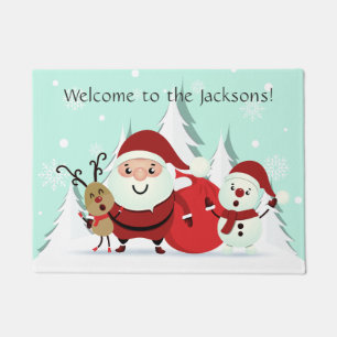Santa, Reindeer & Snowman custom text door mat