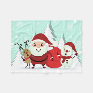 Santa, Reindeer & Snowman fleece blankets