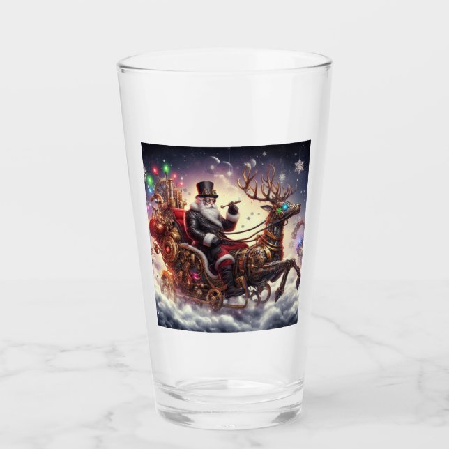 Santa/Reindeer steampunk Christmas/winter Glass (Front)
