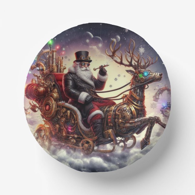Santa/Reindeer steampunk Christmas/winter Paper Plate (Front)
