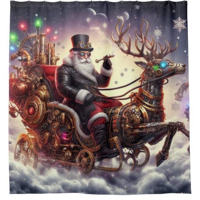 Santa/Reindeer steampunk Christmas/winter Shower Curtain (Front)
