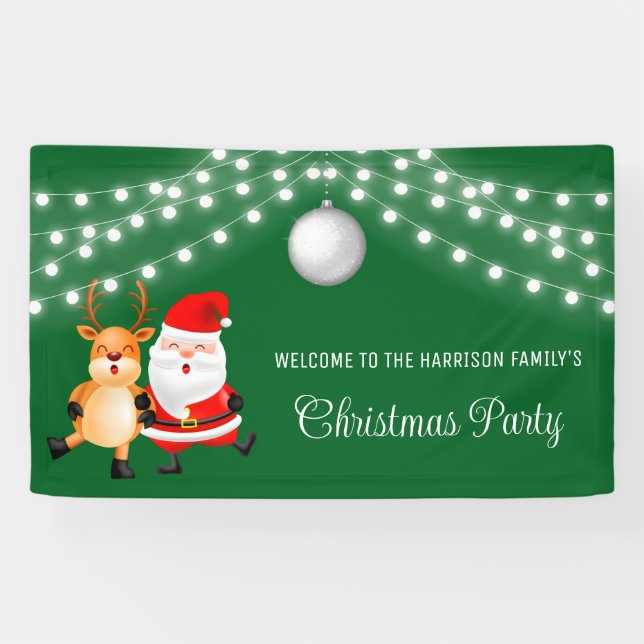Santa Reindeer String Lights Christmas Ball Banner (Horizontal)