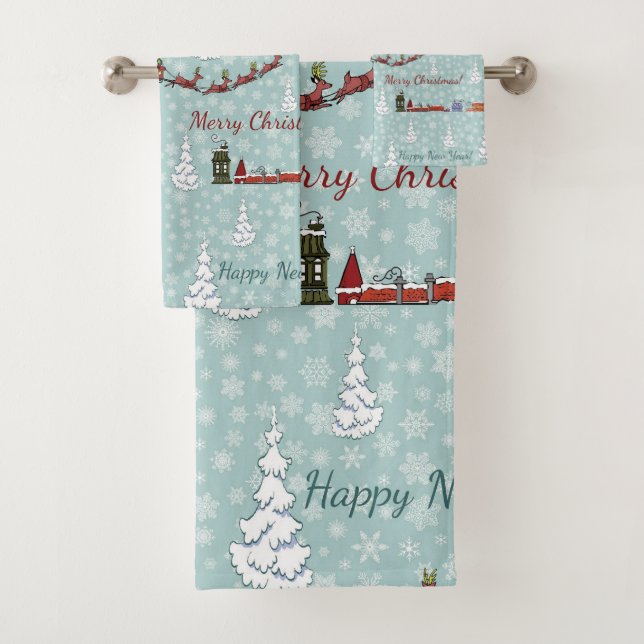 santa reindeer team bath towel set (Insitu)