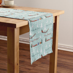 santa reindeer team short table runner