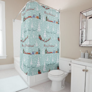 santa reindeer team shower curtain
