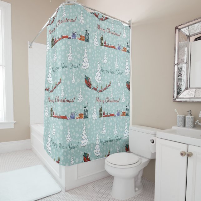 santa reindeer team shower curtain (In Situ)