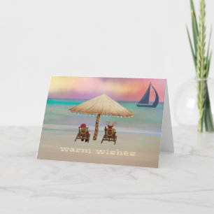 Santa Reindeer Tropical Island Summer Holiday Card