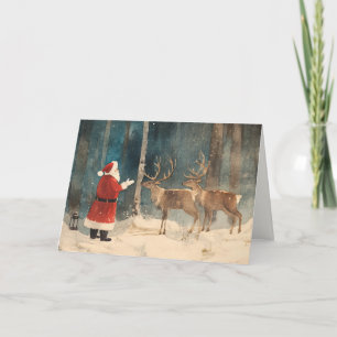 Santa Reindeer Vintage Christmas Holiday Card
