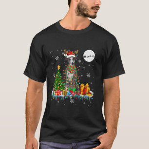 Santa Reindeer Whippet Christmas Tree Lights Dog L T-Shirt