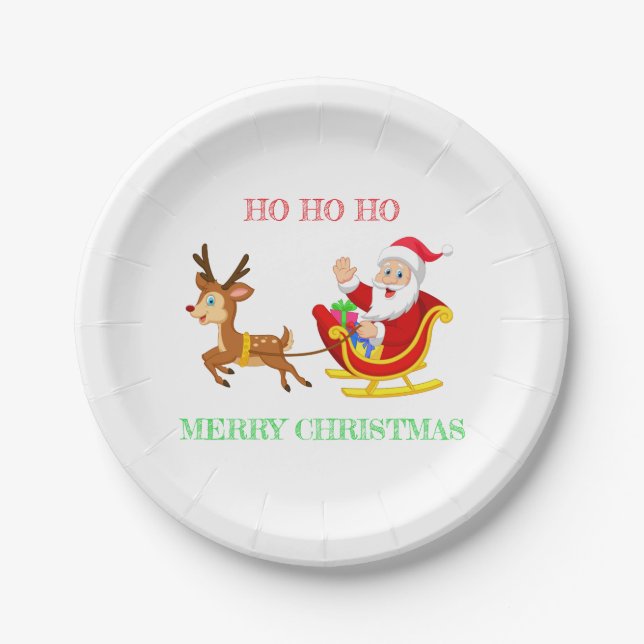 Santa Reindeer x-mas Paper Plate (Front)