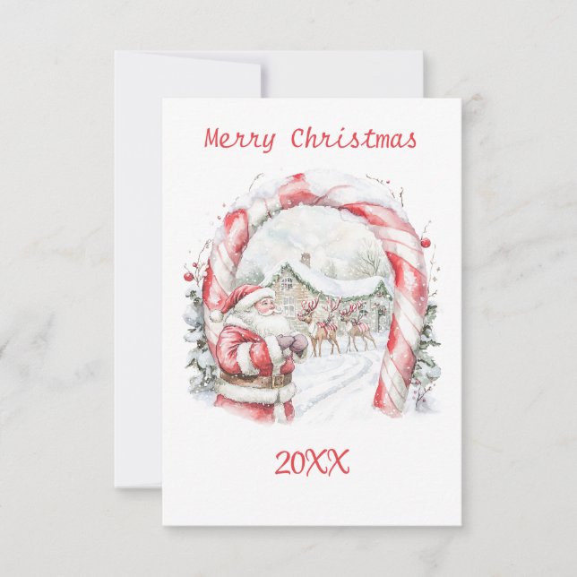 Santa Reindeers Christmas Flat Note Card (Front)