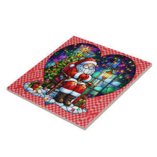 Santa relaxing by the Christmas tree at night Ceramic Tile