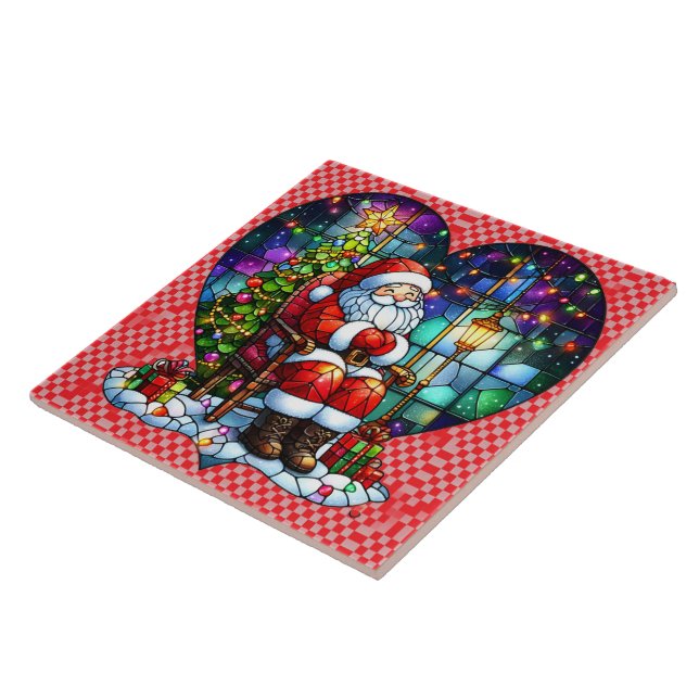 Santa relaxing by the Christmas tree at night Ceramic Tile (Side)