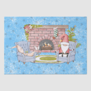 Santa Relaxing by the Fireplace with Easter Bunny Tissue Paper