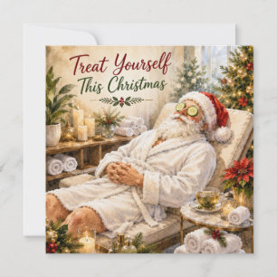 Santa Relaxing in Sauna Relax Into the Holidays  Holiday Card