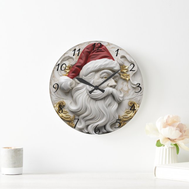 Santa relief art celebrating Christmas Large Clock (Home)