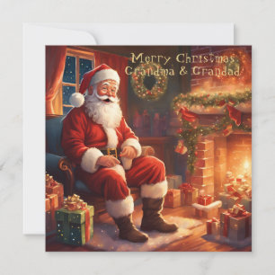 Santa Resting By The Fireplace   Grandma & Grandad Holiday Card