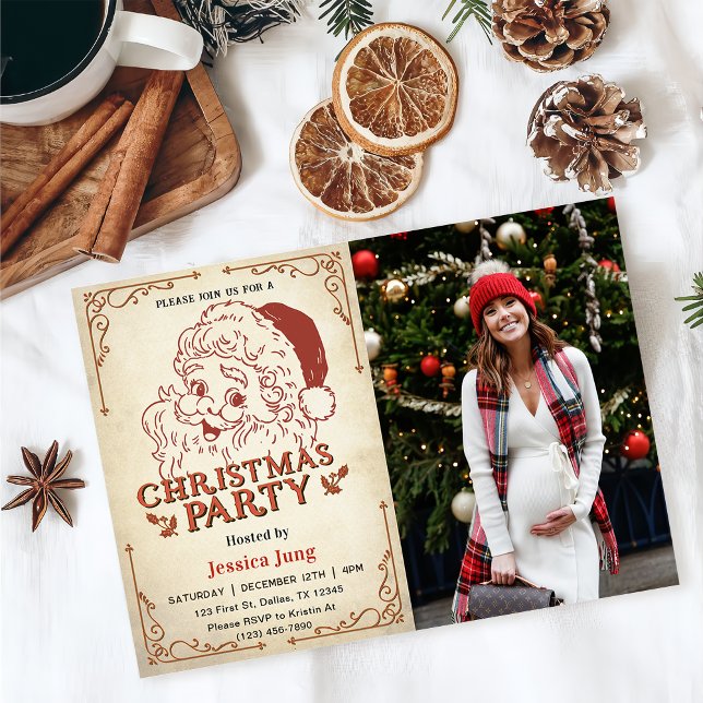 Santa Retro Christmas Party Photo Invitation (Creator Uploaded)