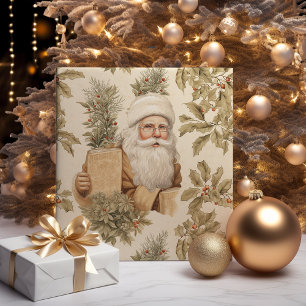 Santa Retro Gold Vintage Wrapping Paper