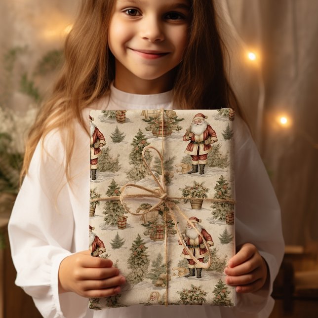  Santa Retro Gold Vintage Wrapping Paper (Creator Uploaded)
