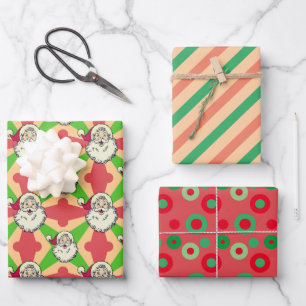 Santa Retro Lines Dots Christmas Wrapping Paper Sheet