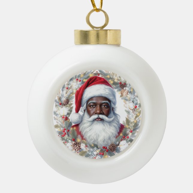 Santa Return Address Label  Ceramic Ball Christmas Ornament (Front)
