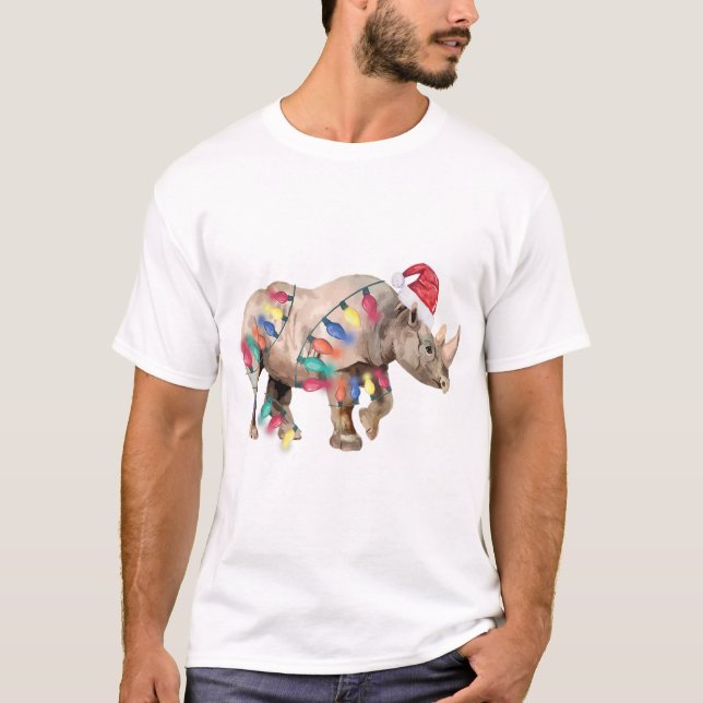 Santa rhino christmas lights rhino lover christmas T-Shirt (Front)