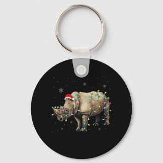 Santa Rhino Christmas Lights Rhino Lover Xmas Funn Key Ring