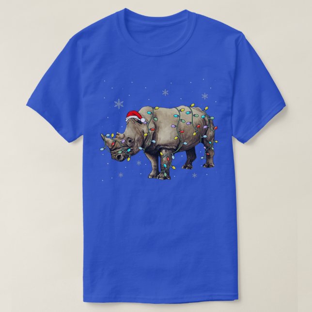 Santa Rhino Christmas Lights Rhino Lover Xmas Funn T-Shirt (Design Front)