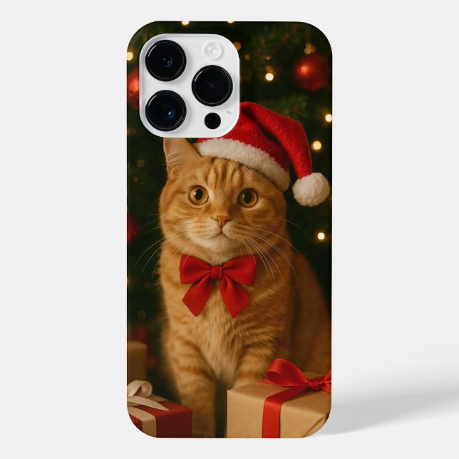 Santa Ribbon Cat iPhone 14 Pro Max Case (Back)