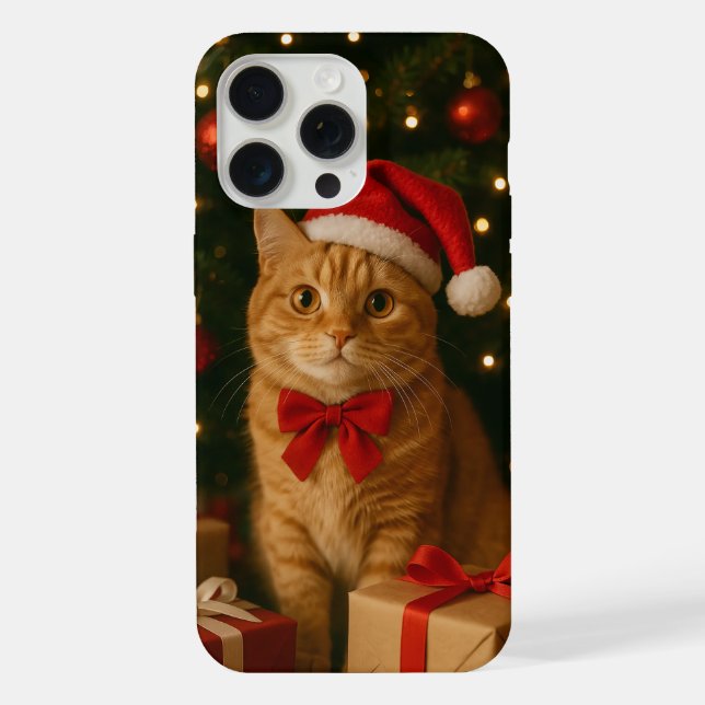 Santa Ribbon Cat iPhone 15 Pro Max Case (Back)