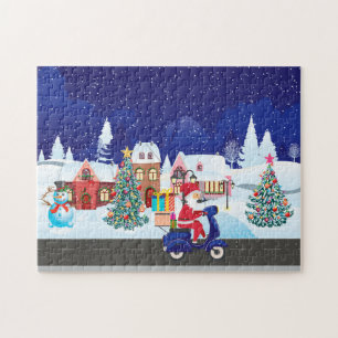 Santa ride scooter in the night town jigsaw puzzle