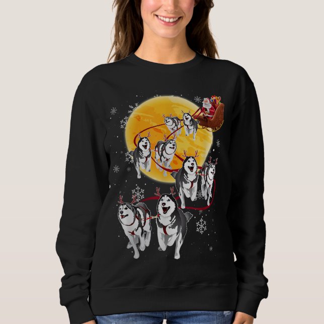 Santa Ride Sleigh Siberian Husky Christmas Dog Lov Sweatshirt (Front)
