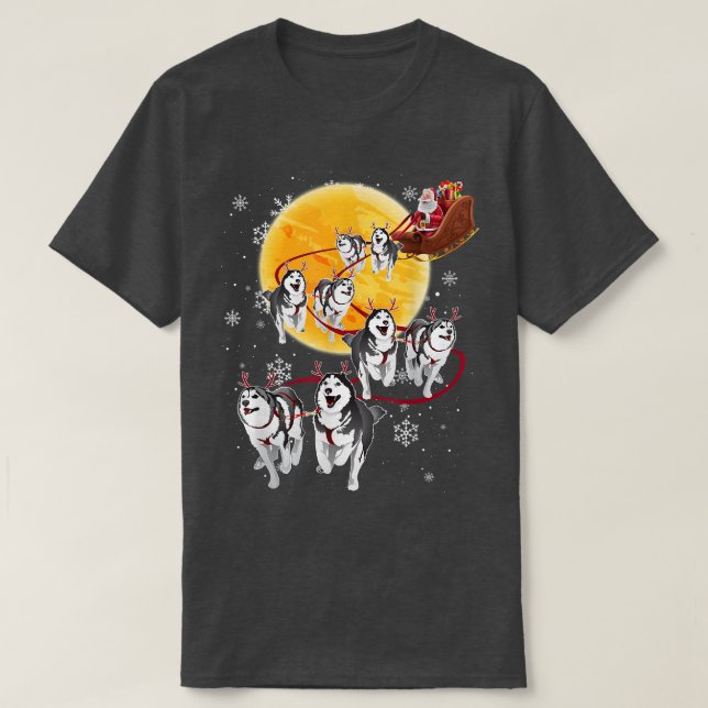 Santa Ride Sleigh Siberian Husky Christmas Dog Lov T-Shirt (Design Front)