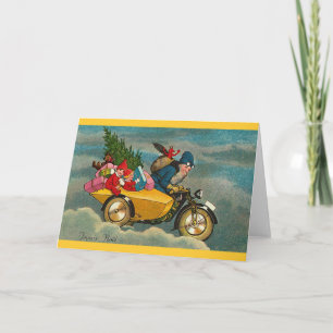 Santa Rides a Motorcycle - Christmas Holiday Card