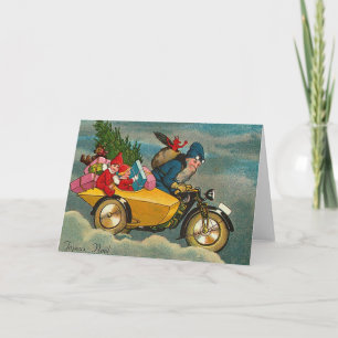Santa Rides a Motorcycle - Christmas Holiday Card