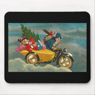 Santa Rides a Motorcycle - Christmas Mouse Pad