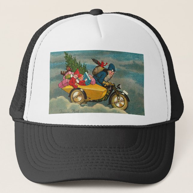 Santa Rides a Motorcycle - Christmas Trucker Hat (Front)