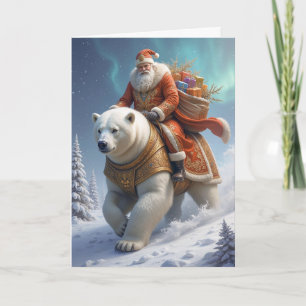Santa Rides a Polar Bear Christmas Card