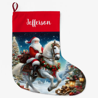 Santa Rides a White Horse Large Christmas Stocking