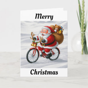 Santa Riding a Bike Christmas Card