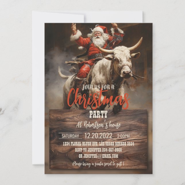 Santa Riding a Bull Invitation (Front)