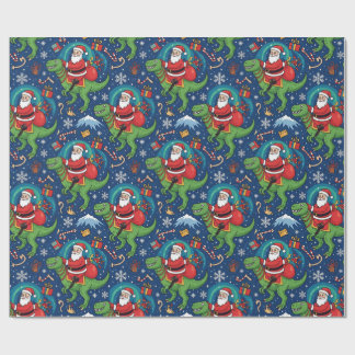 Santa Riding a Dinosaur Funny Christmas Design Wrapping Paper