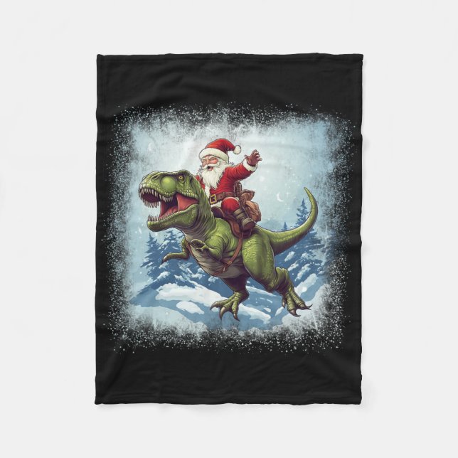 Santa Riding A Dinosaur T-rex Funny Christmas  Fleece Blanket (Front)