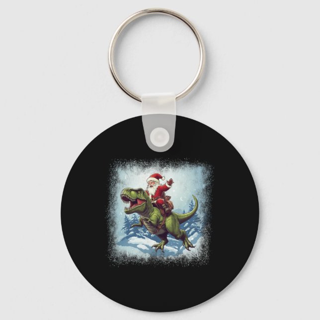 Santa Riding A Dinosaur T-rex Funny Christmas  Key Ring (Front)